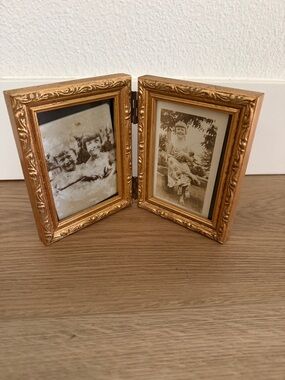 Ornate Vintage Gold Double Hinged Photo Frame